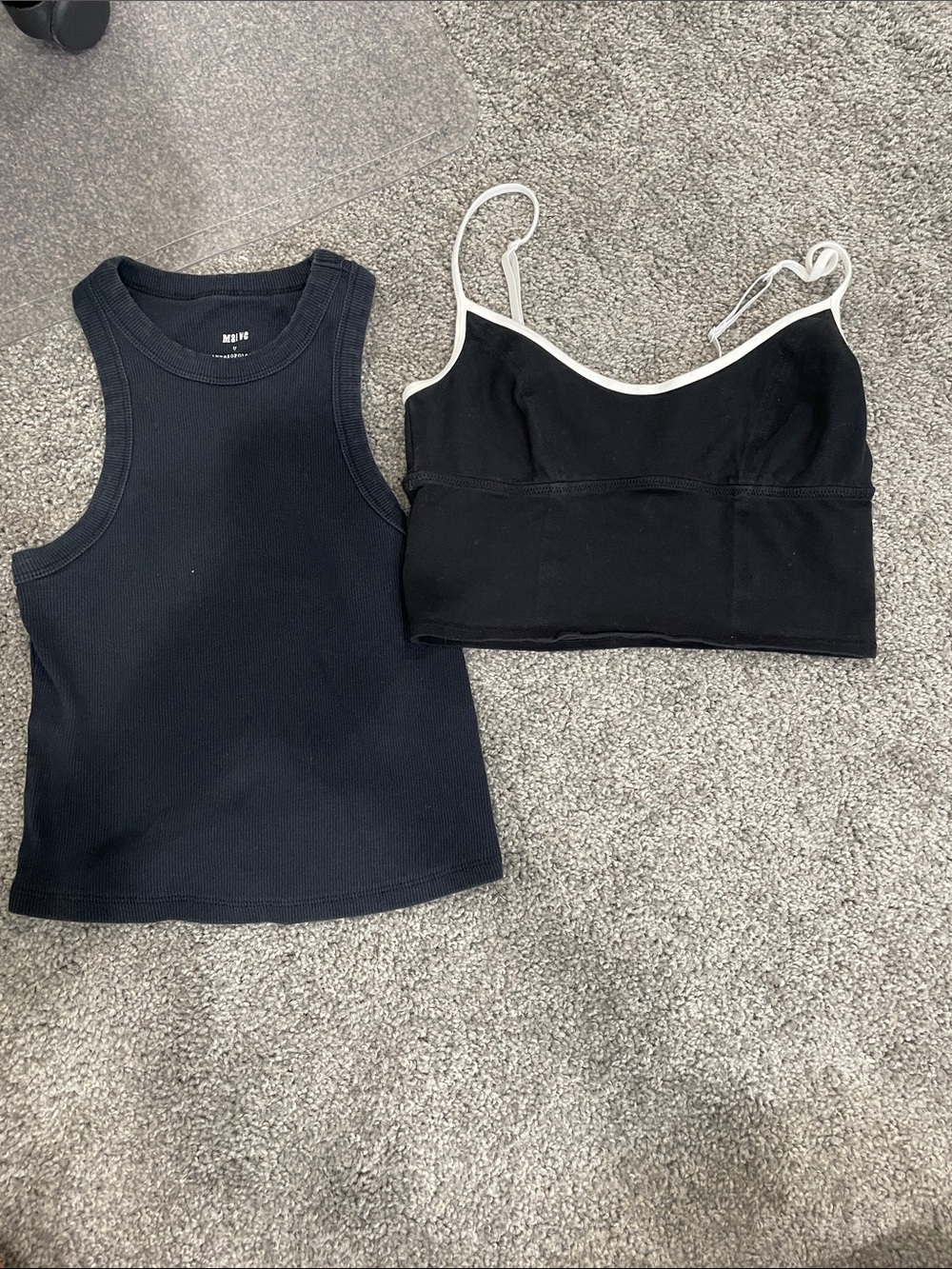 Anthropologie/ Aerie Black Ribbed Tank with Black Cropped Camisole (White Trim)